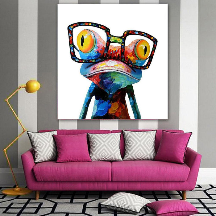 Whimsical Colorful Frog in Glasses Canvas Art - Modern Home Decor Piece