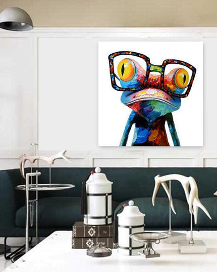 Funky Frog with Spectacles Canvas Art - Playful Modern Wall Decor
