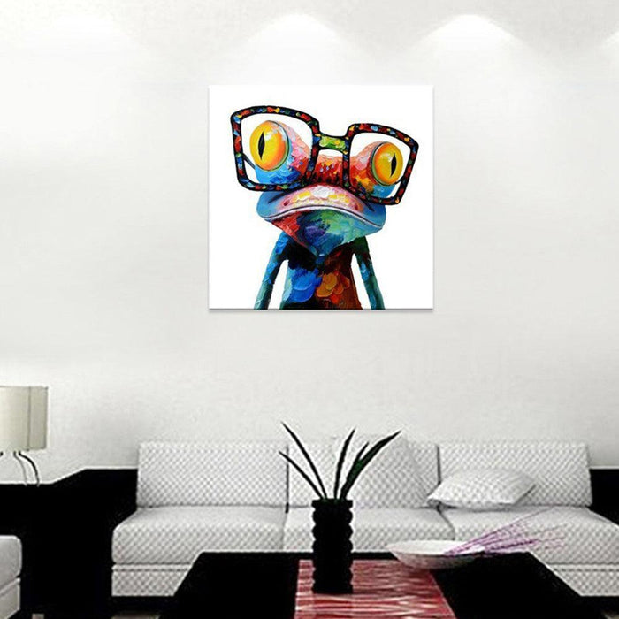 Whimsical Colorful Frog in Glasses Canvas Art - Modern Home Decor Piece