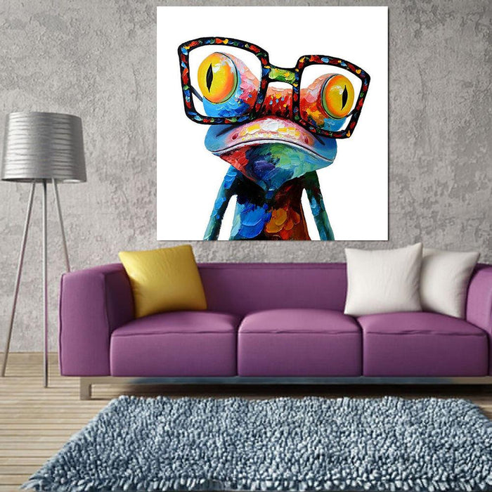 Colorful Frog with Glasses Canvas Wall Art - Whimsical Home Decor Piece