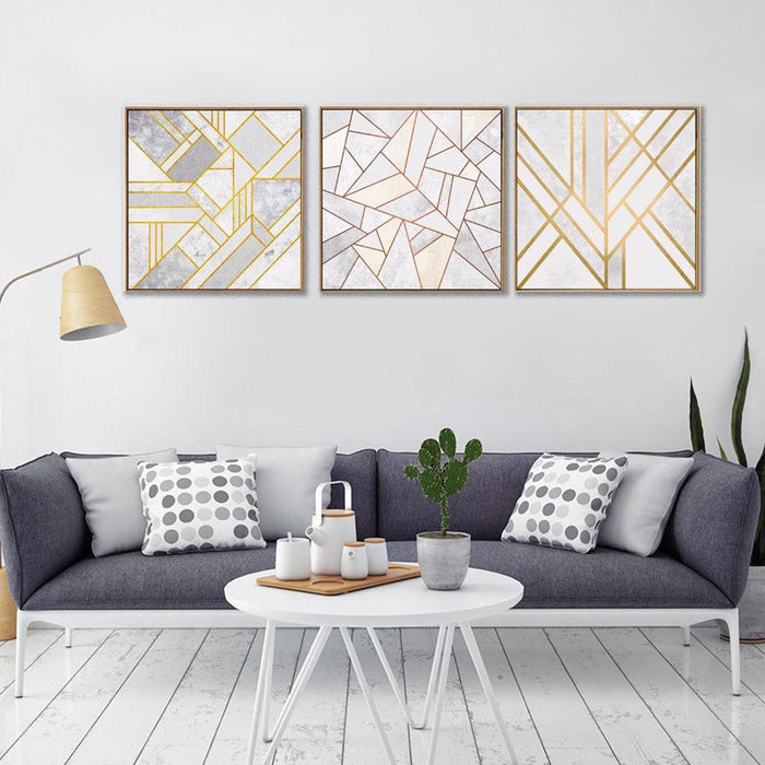 Golden Geometric Abstract Wall Art Print