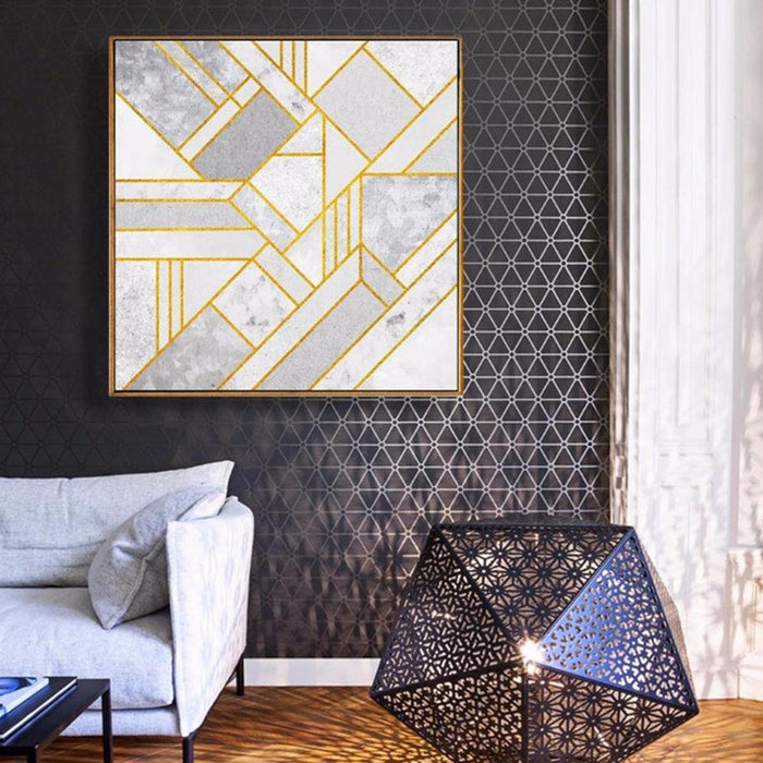 Golden Geometric Abstract Wall Art Print