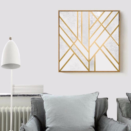 Golden Geometric Abstract Canvas Wall Art Print
