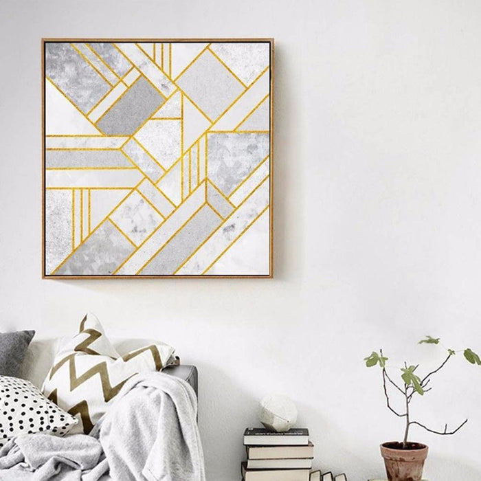 Golden Geometry Abstract Canvas Print for Home Decor