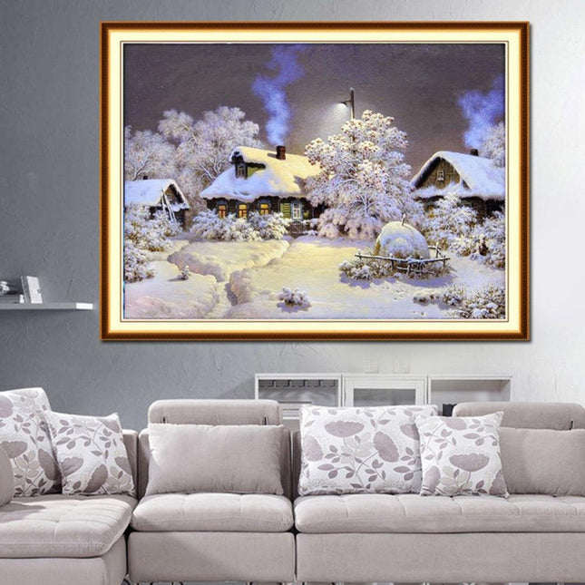 Charming Snowy Cottage 5D Diamond Painting Kit - Enchant Your Home Decor