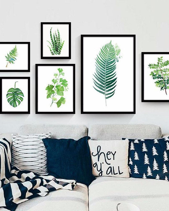 Botanical Serenity: Green Leaf Canvas Art for Elegant Home Decor