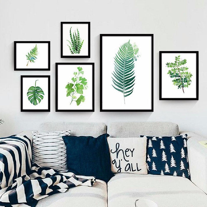 Green Botanical Leaf Canvas Wall Art for Modern Home Decor