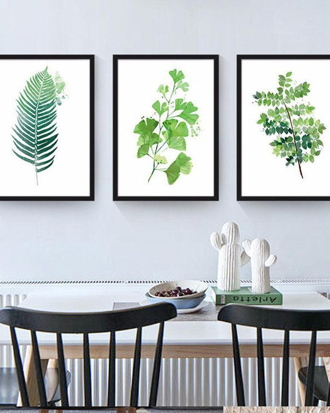 Botanical Serenity: Green Leaf Canvas Art for Elegant Home Decor