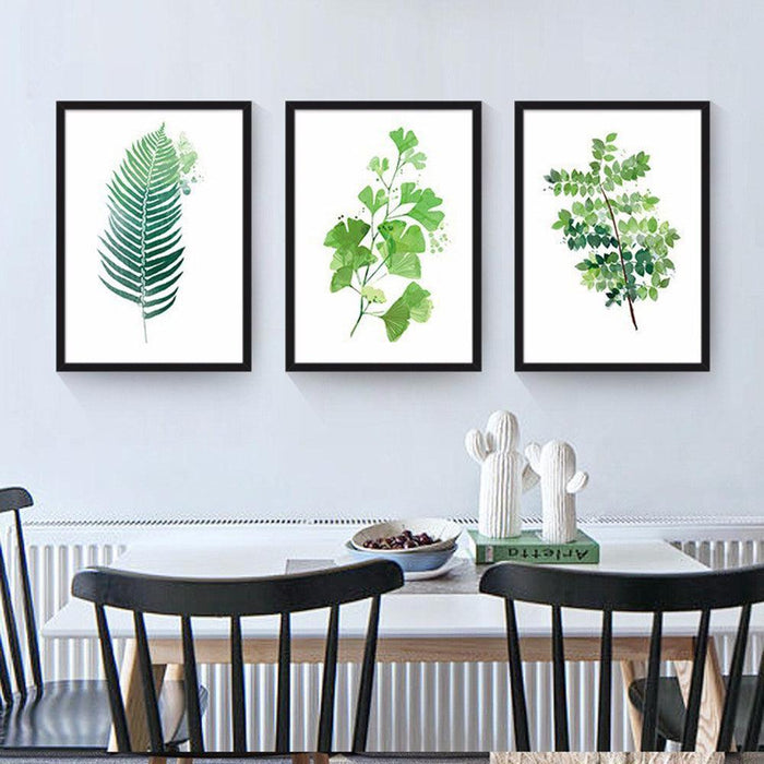 Green Botanical Leaf Canvas Wall Art for Modern Home Decor