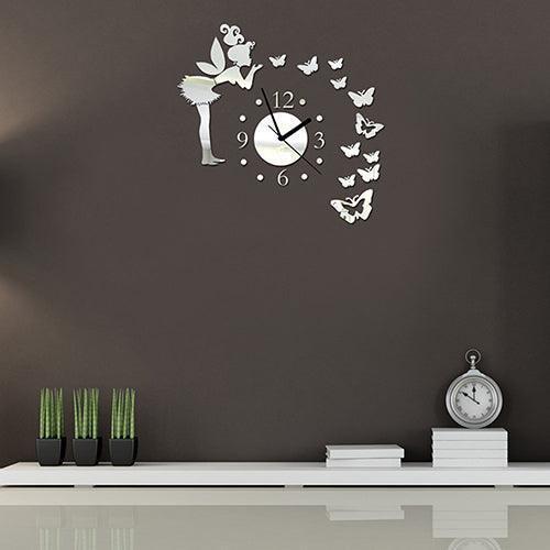 Whimsical Fairy & Butterfly Wall Clock Mirror Decal - Enchant Your Space!