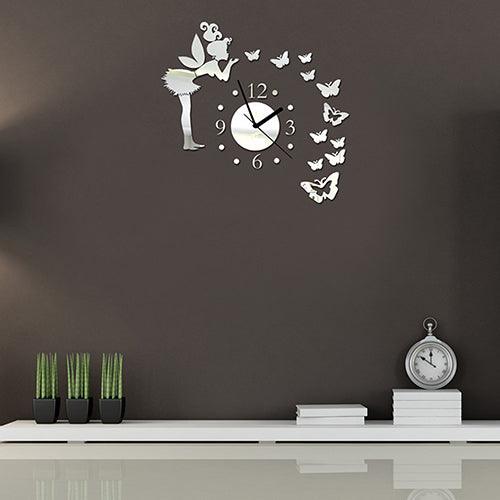 Enchanted Fairy Butterfly Acrylic Mirror Wall Clock Decal for Whimsical Home Decor