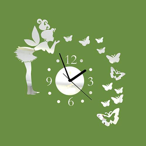 Fairy Butterfly Acrylic Mirror Wall Clock Sticker for Enchanting Decor