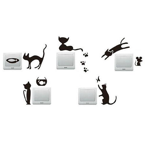 Whimsical Feline and Mouse Light Switch Sticker Set for Home Decor