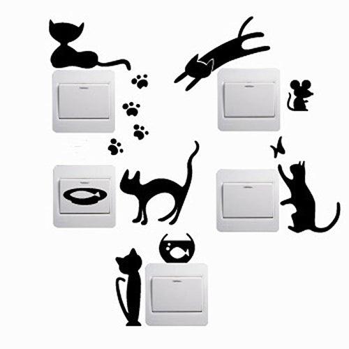 Whimsical Feline and Mouse Light Switch Sticker Set for Home Decor