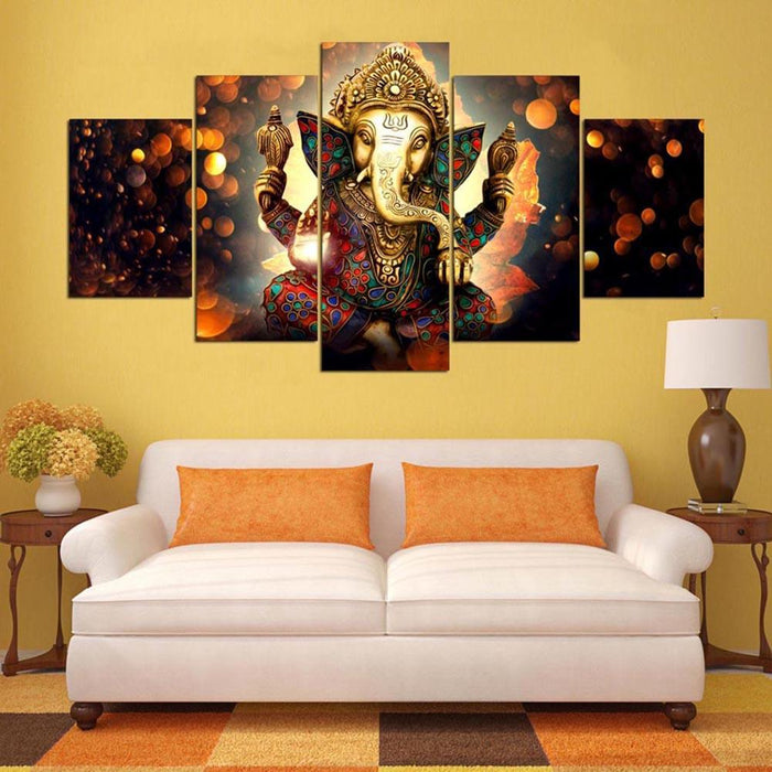 Divine Ganesha Elephant Wall Art Set | 5-Piece Chemical Fabric Décor