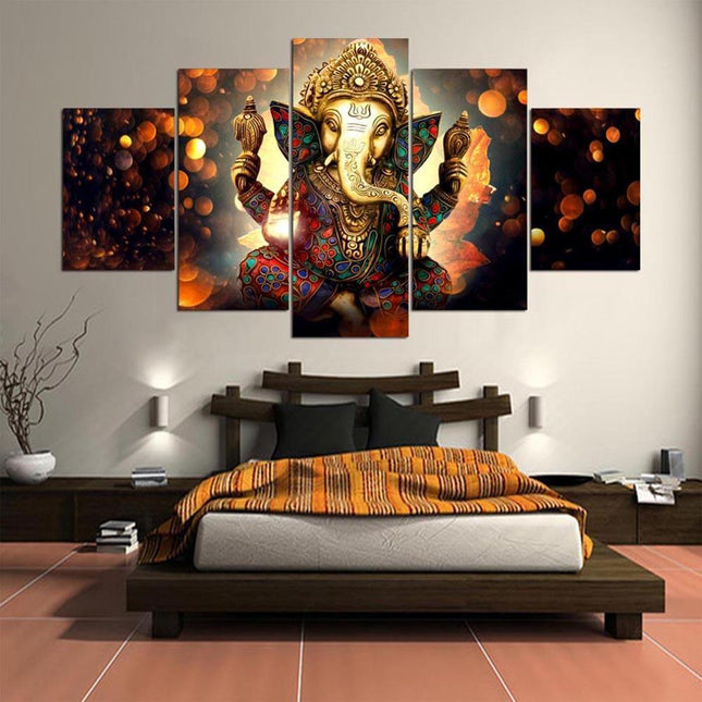 Tranquil Ganesha Elephant Art Ensemble | 5-Piece Fabric Décor Set