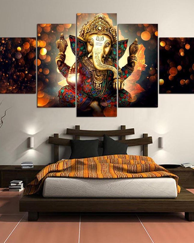 Tranquil Ganesha Elephant Art Ensemble | 5-Piece Fabric Décor Set