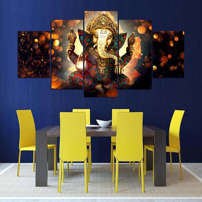 Tranquil Ganesha Elephant Art Ensemble | 5-Piece Fabric Décor Set