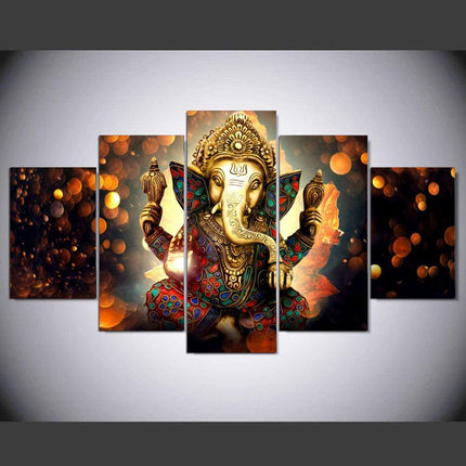 Tranquil Ganesha Elephant Art Ensemble | 5-Piece Fabric Décor Set