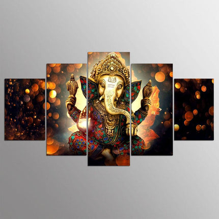 Tranquil Ganesha Elephant Art Ensemble | 5-Piece Fabric Décor Set