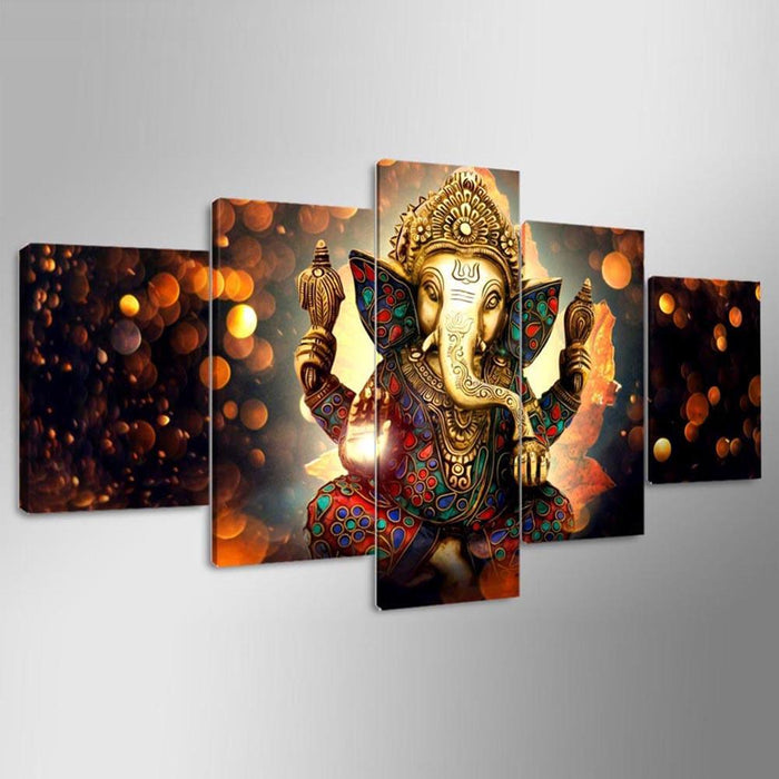 Tranquil Ganesha Elephant Art Ensemble | 5-Piece Fabric Décor Set