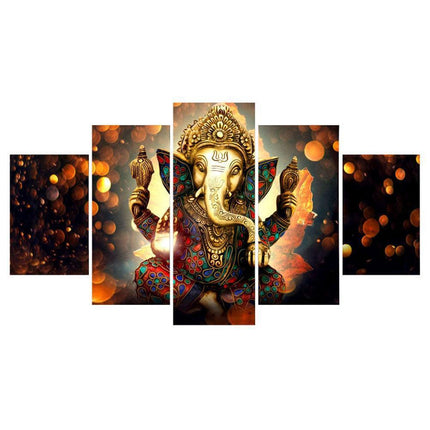 Tranquil Ganesha Elephant Art Ensemble | 5-Piece Fabric Décor Set