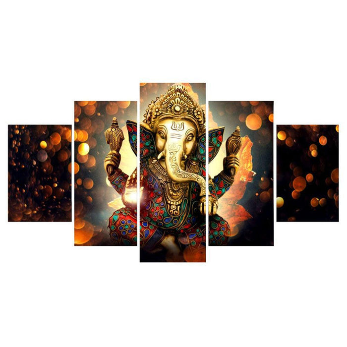 Divine Ganesha Elephant 5-Piece Wall Art Set | Chemical Fabric Décor Collection