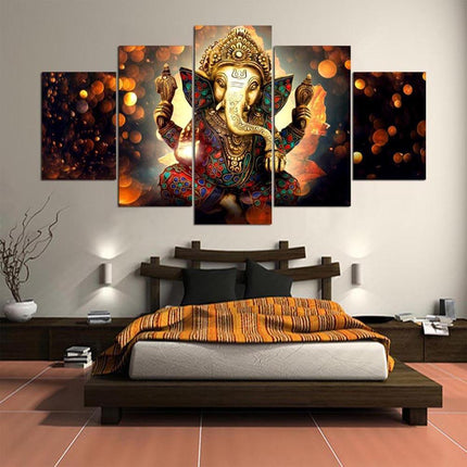 Tranquil Ganesha Elephant Art Ensemble | 5-Piece Fabric Décor Set