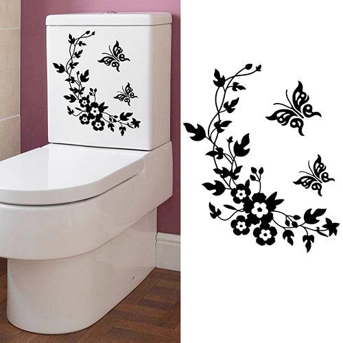 Whimsical Butterfly and Flower PVC Wall Decal Set for Bathroom Decoration