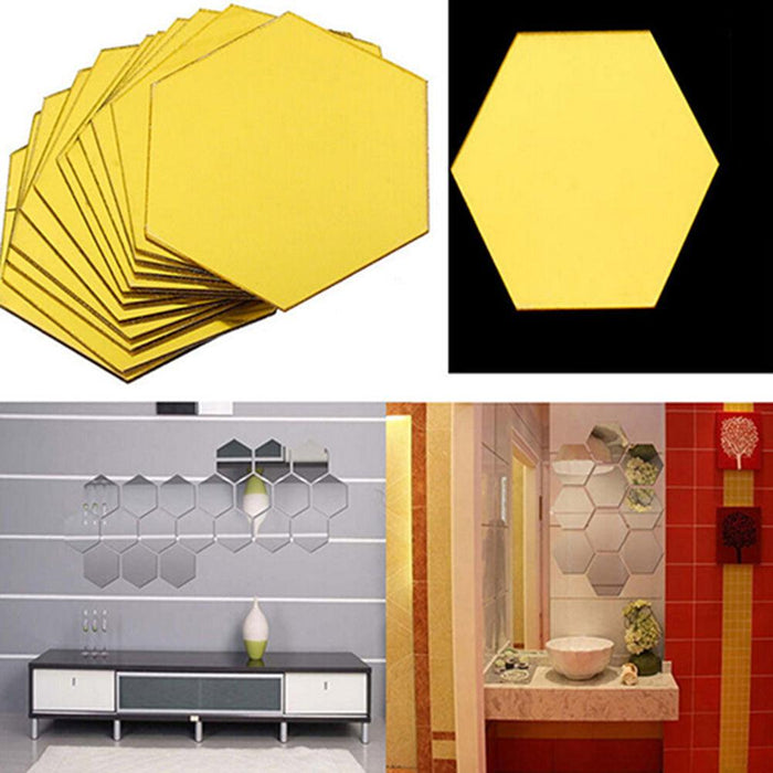 Modern Hexagonal Acrylic Mirror Wall Sticker Set for Stylish Home Decor