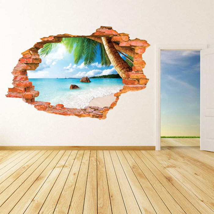 3D Sea Beach Break Wall Art Sticker for Home Interior Transformation