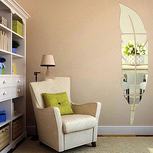 3D Acrylic Feather Wall Mirror Stickers for Home Decor