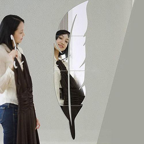 Removable 3D Feather Mirror Wall Stickers Decals Art Home Decor DIY