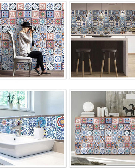 Mediterranean Floral Waterproof Wall Art Decals for Kitchen and Bathroom