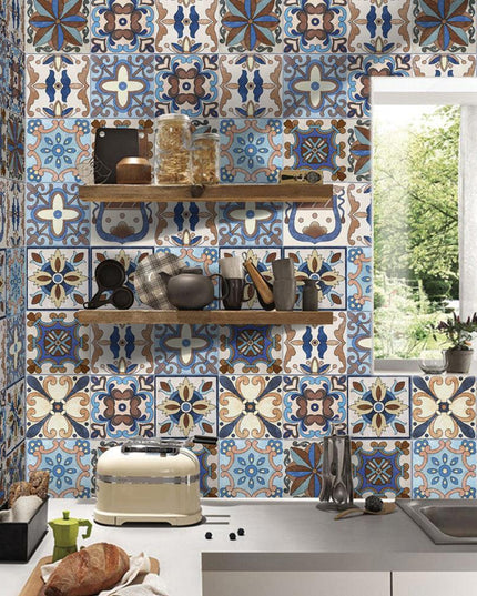 Mediterranean Floral Waterproof Wall Art Decals for Kitchen and Bathroom