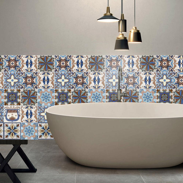 Mediterranean Flower Print Waterproof Wall Sticker for Kitchen or Bathroom
