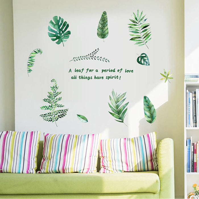Green Leaves and Letters Wall Stickers Home Decor for Living Room