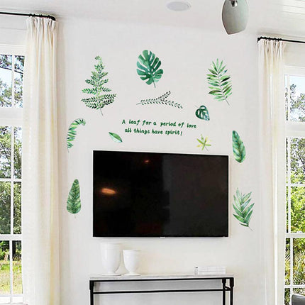 Serene Nature-Themed Green Leaves and Letter Wall Stickers - Elegant Home Decoration Upgrade