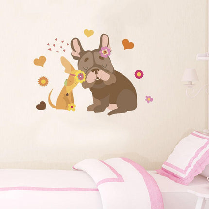 Charming Cartoon Dog Floral Wall Sticker for Cozy Room Transformations