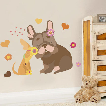 Charming Cartoon Dog Floral Wall Sticker for Cozy Room Transformations