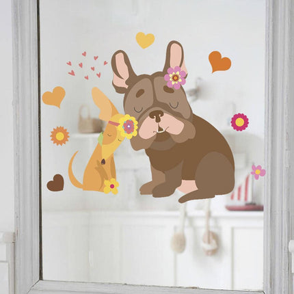 Charming Cartoon Dog Floral Wall Sticker for Cozy Room Transformations