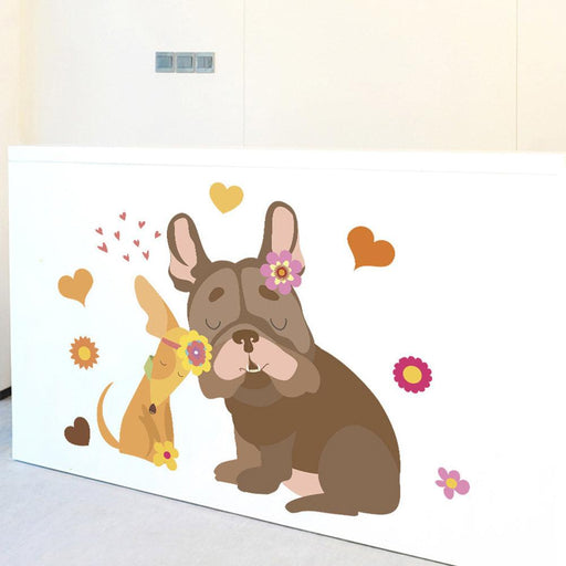 Cartoon Cute Loving Dog Flower Bedroom Removable Wall Art Sticker Decoration