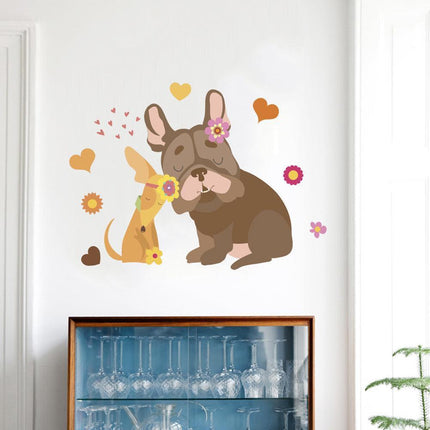 Charming Cartoon Dog Floral Wall Sticker for Cozy Room Transformations