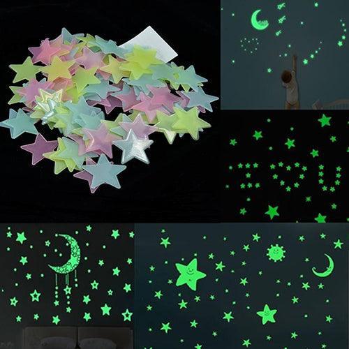 Mystical Dreamy Night Glow Star Sticker Collection - Whimsical Decor for Kids