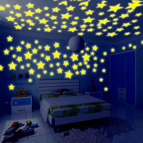 Glowing Star Wall Stickers Set for Kids' Bedroom Decor