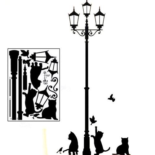 Cute Cartoon Cats and Street Lamp Wall Decal for Kids Room