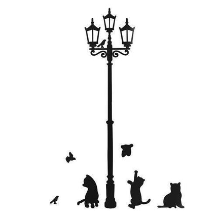 Charming Cat and Lantern Peel-and-Stick Wall Art for Kids' Enchanted Spaces