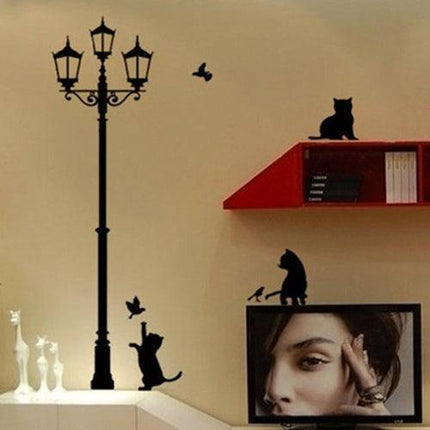 Charming Cat and Lantern Peel-and-Stick Wall Art for Kids' Enchanted Spaces