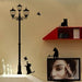 Whimsical Cat and Street Light Removable Wall Decal for Children's Bedroom