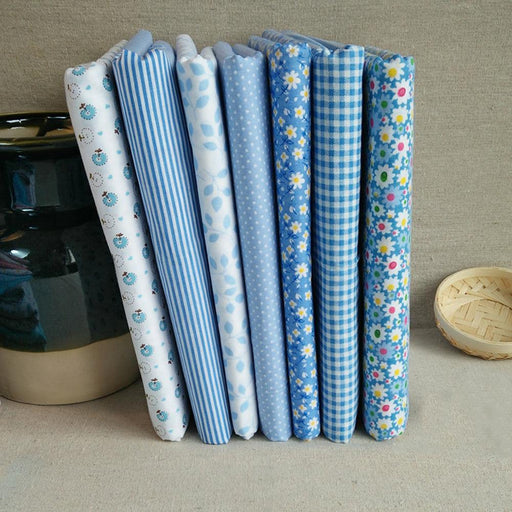 7-Piece Floral and Plaid Cotton Fabric Crafts Set